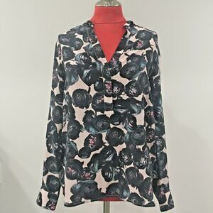 Dylan Gray S pure silk blouse pink & gray floral